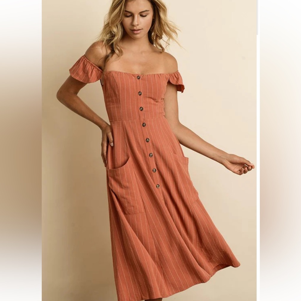 Dress forum rust button-down midi dress